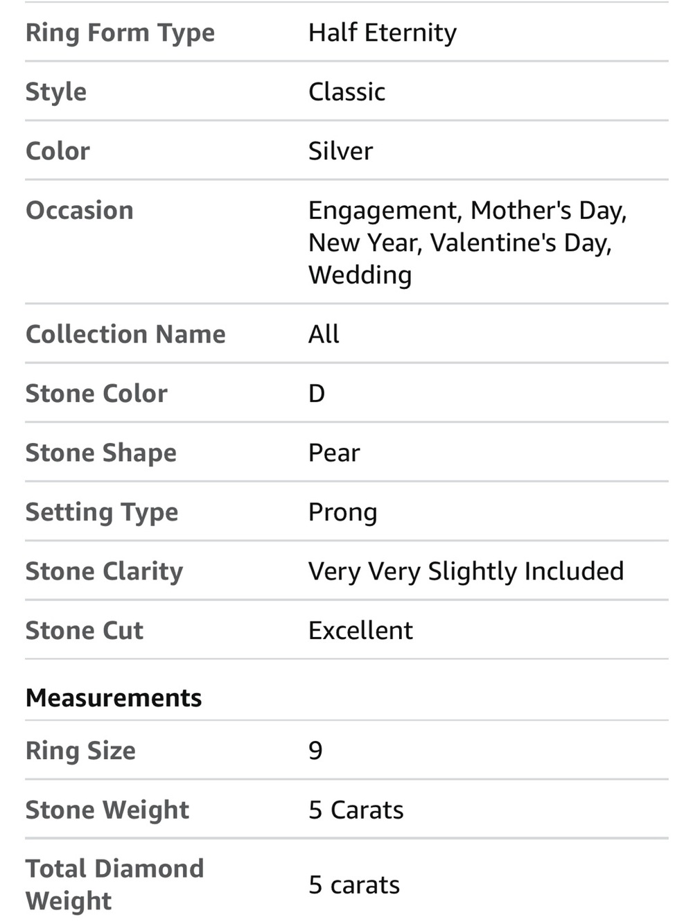 Rodiffy Silver Teardrop CZ Engagement Ring - Clear. Size 9 - Picture 8 of 10